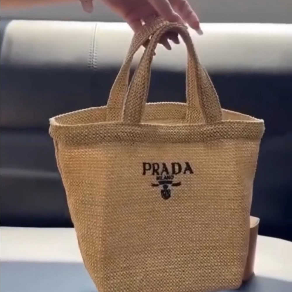 Prada Beige Woven Tote Bag